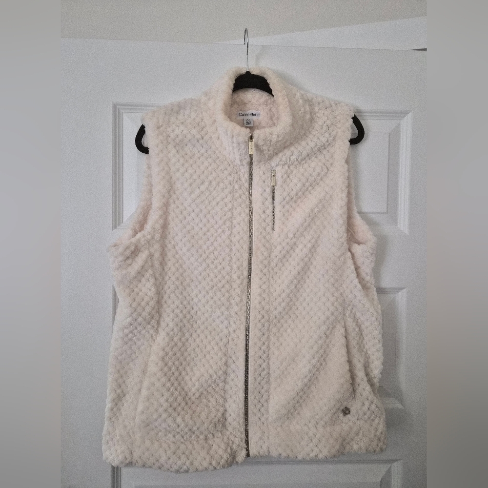 Calvin Klein Off-White Faux Fur Zip-Up Vest